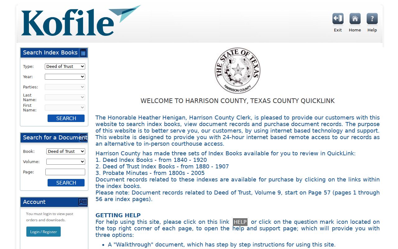 Marshall residents directory Harrison deed index search