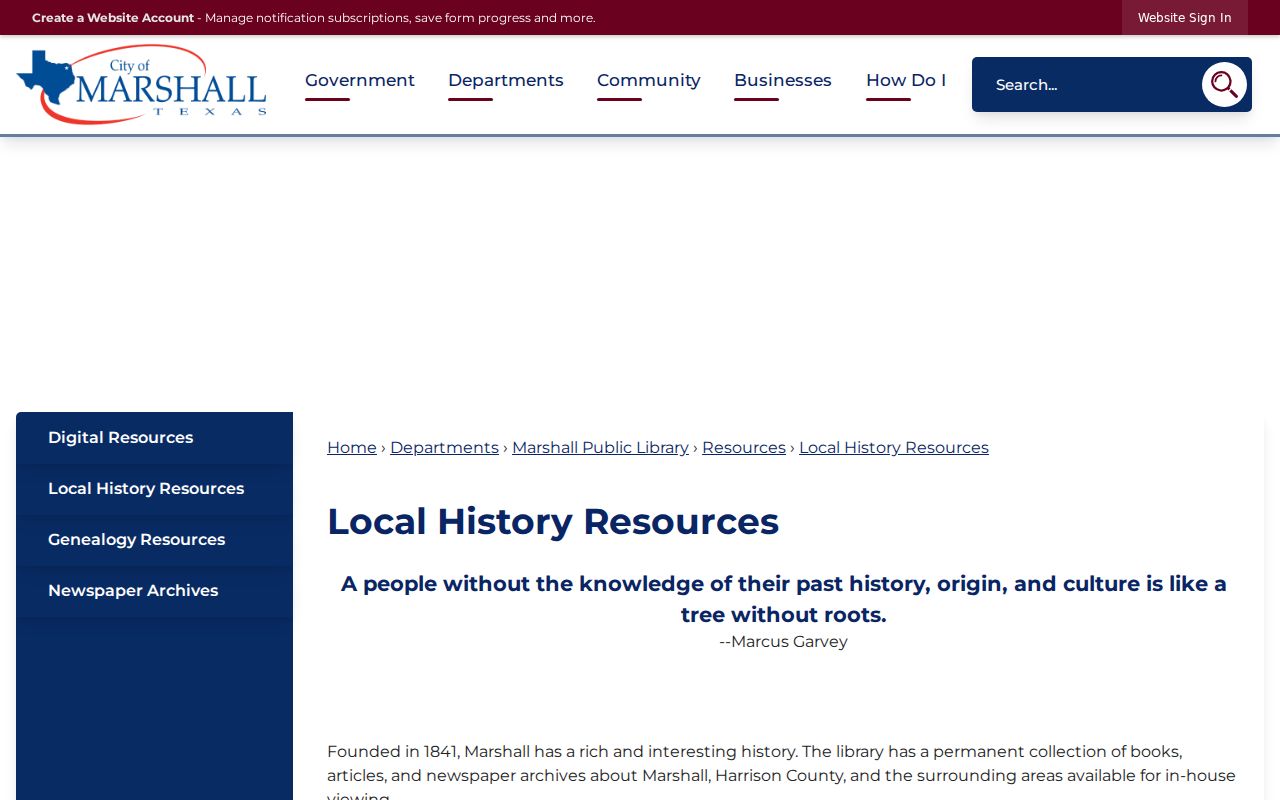 Marshall residents directory local history resources
