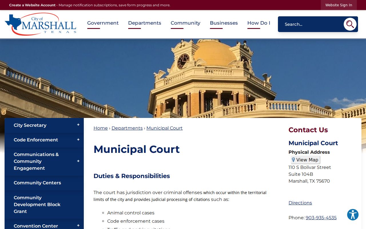 Marshall residents directory municipal docket page